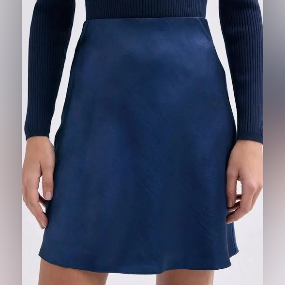 Aritzia Babaton Navy Blue Satin Slip Skirt